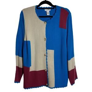 Vintage Color Block Button Down Sweater Cardigan NEW! Sz L